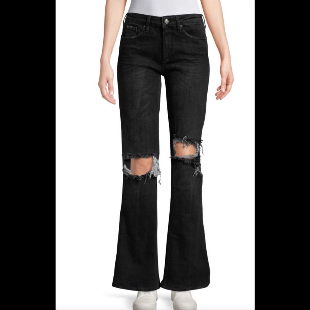 FREE PEOPLE RIPPED FLARE BLACK JEANS NWT  size 28